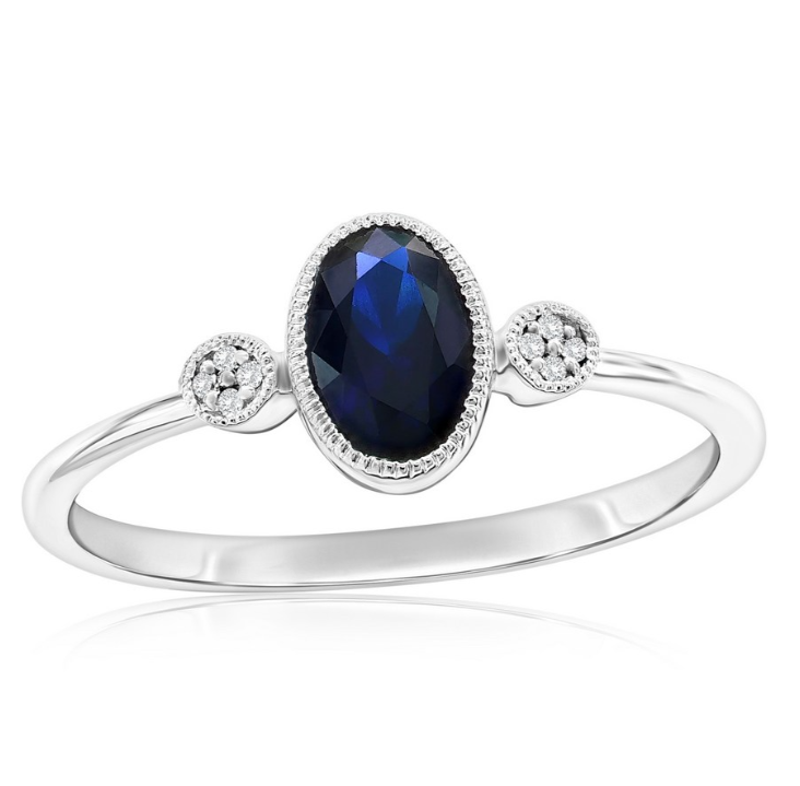 Sterling Silver Lab-Grown Sapphire & Natural Diamond Ring, Size 6 (100225)