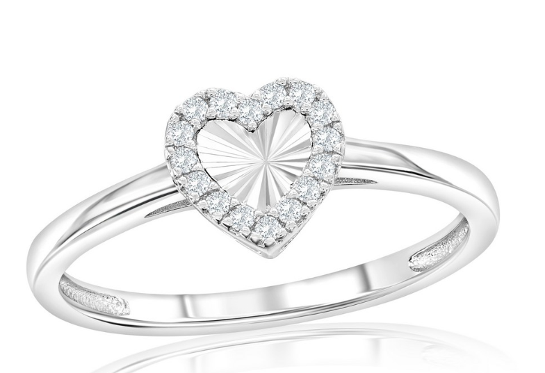 Sterling Silver  D-C Heart, CZ Border Ring Size 8