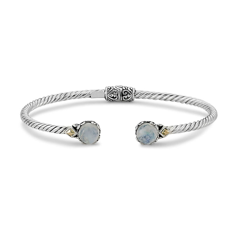 Samuel B. Sterling Silver 18K Gold Glow Rainbow Moonstone Bangle  (100312)