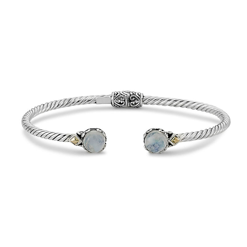 Samuel B. Sterling Silver 18K Gold Glow Rainbow Moonstone Bangle  (100312)