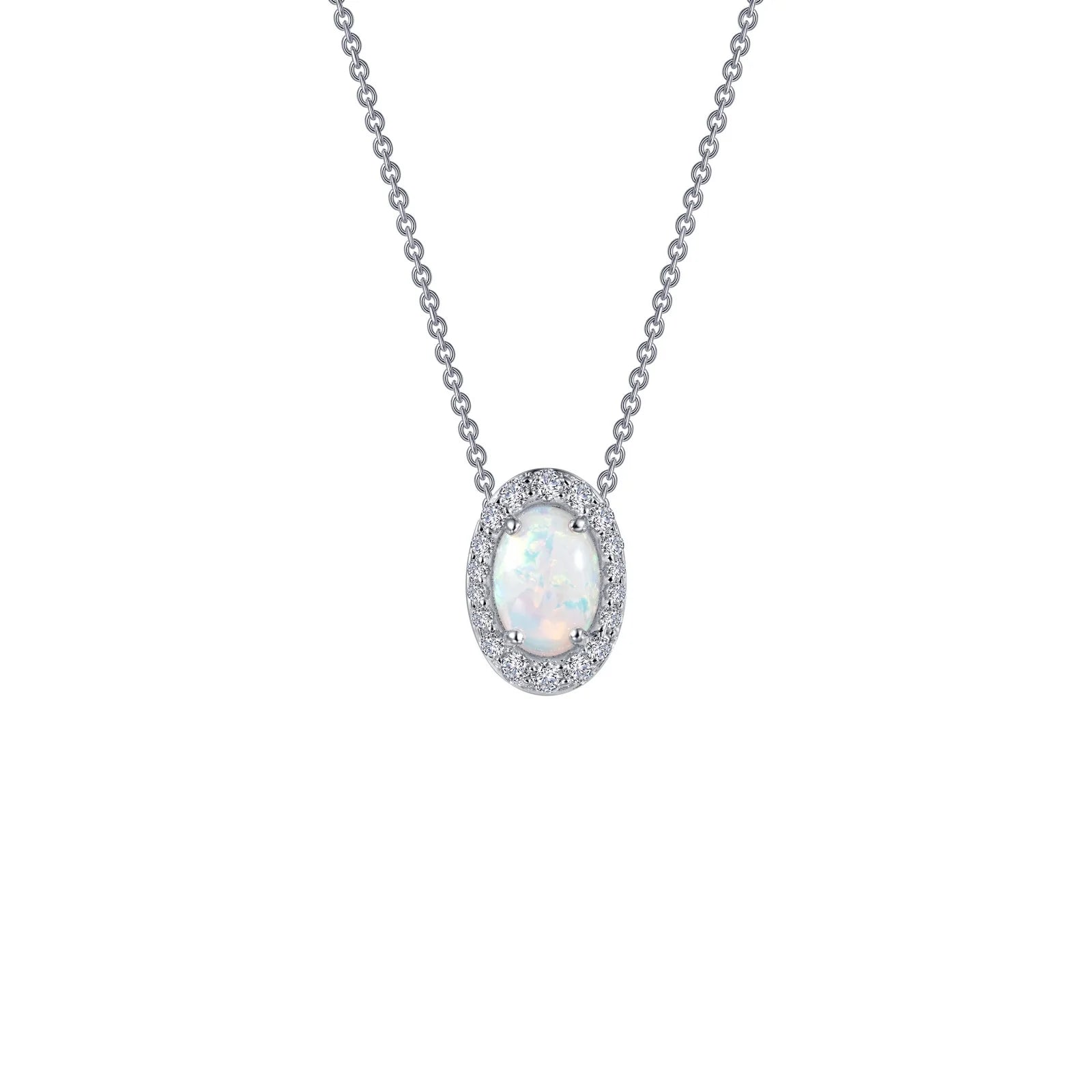 LaFonn Simulated Opal Classic Halo Pendant Necklace