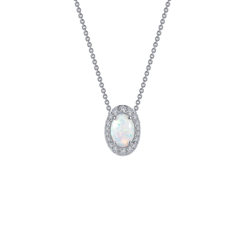 LaFonn Simulated Opal Classic Halo Pendant Necklace