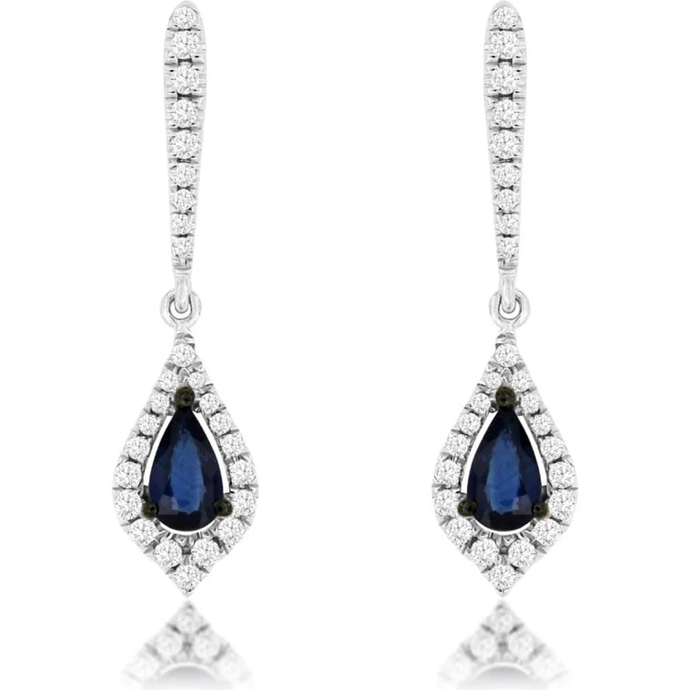 4K White Gold Sapphire Diamond Earrings.