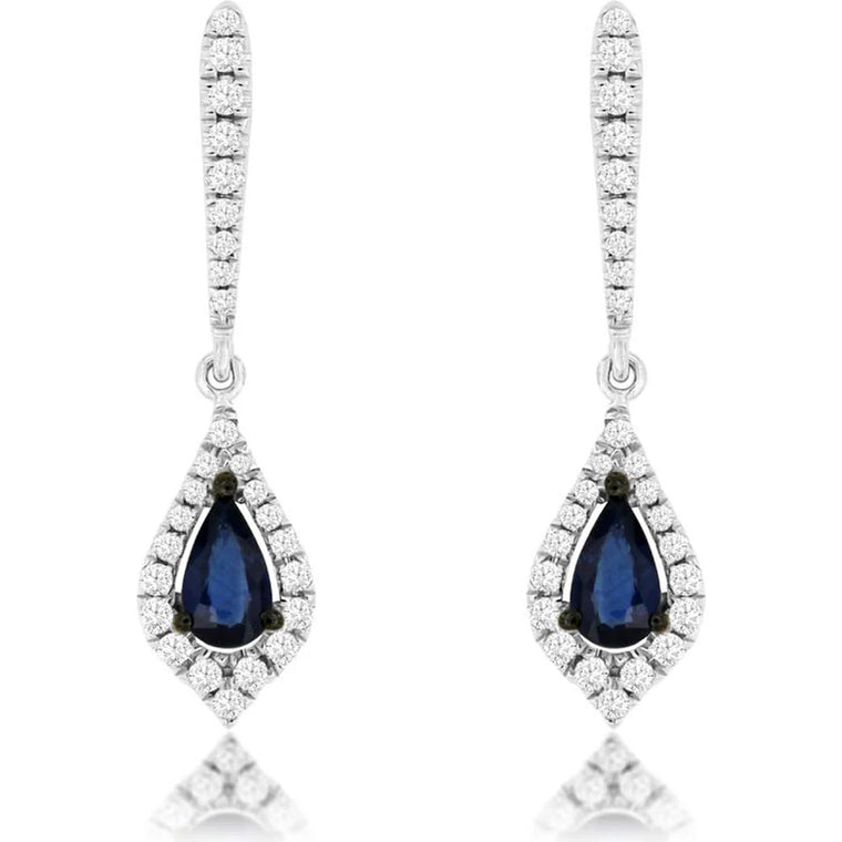 14K White Gold Sapphire & Diamond Pear Shape Earrings (100482)