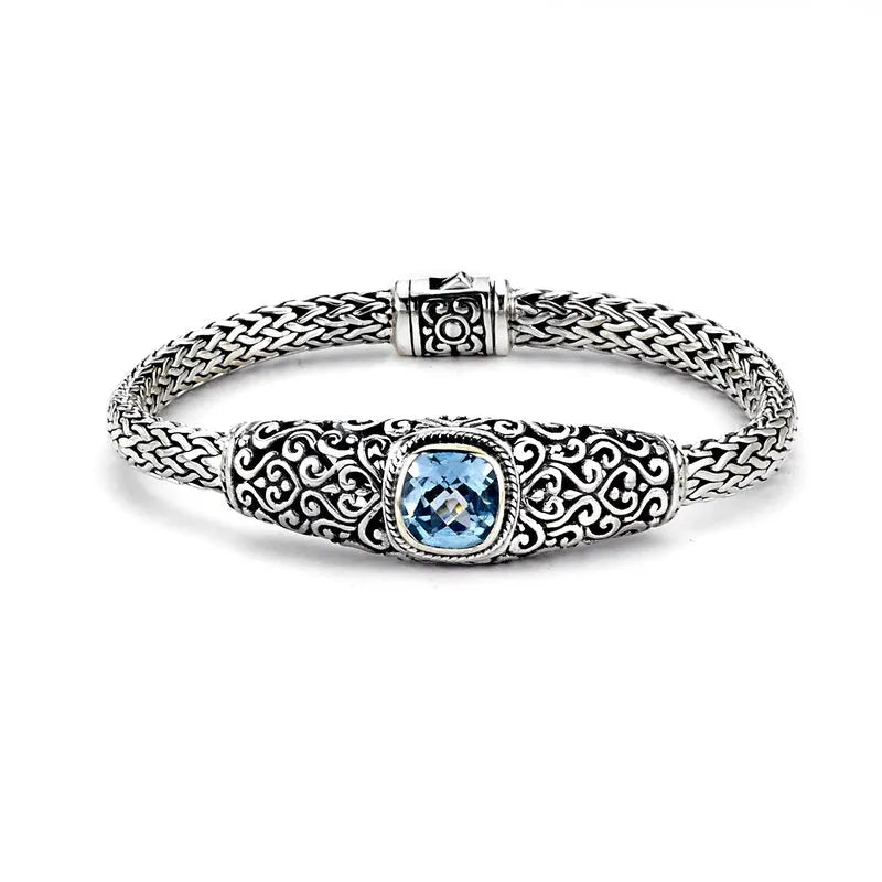 Samuel B. Sterling Silver Cushion cut Blue Topaz Tulang Naga