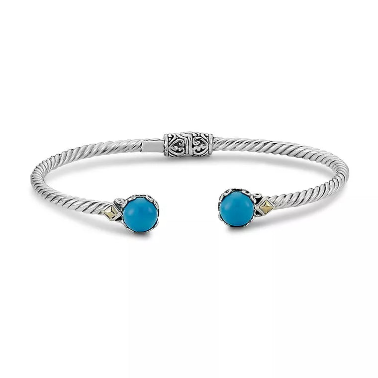 Samuel B. Sterling Silver 18K Gold Glow Turquoise Bangle 3mm (100567)