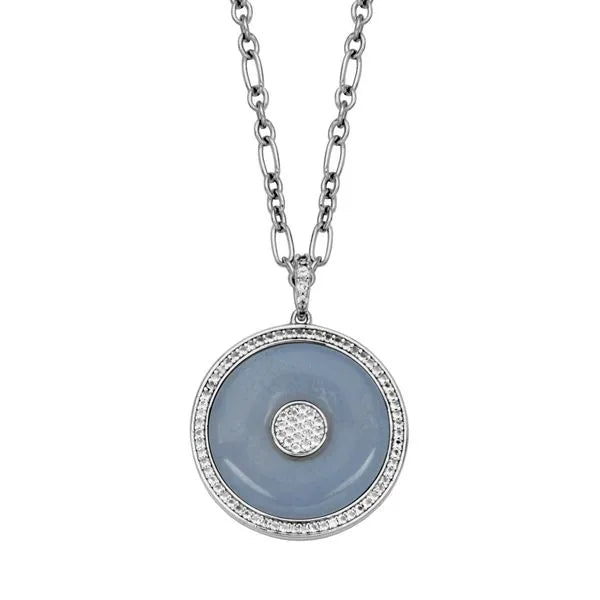 Samuel B. Sterling Silver Evolution Pendant Genuine Blue Lace Agate Circle Pendant (100581)