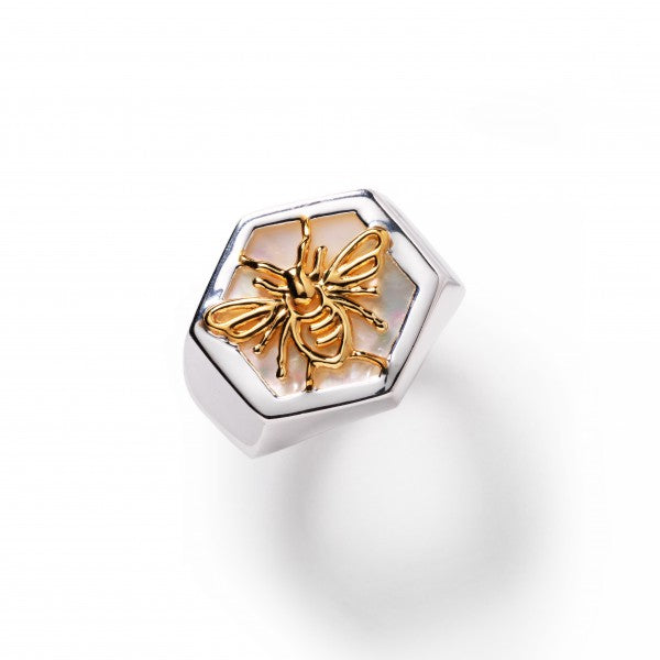 Southern Gates Sterling  Mother of Pearl Bee Ring Size 7 (100648)