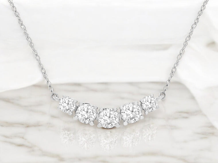 Lab-Grown 14K White Gold 5 Diamond Necklace 1CTW (100849)