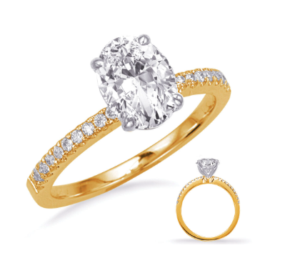 S. KASHI 14K Yellow & White  Gold  Engagement Ring Oval Semi-Mount .14ctw