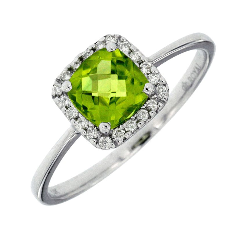 14K White Gold Peridot 1.1ct & Diamond .10ct Ring (99610)