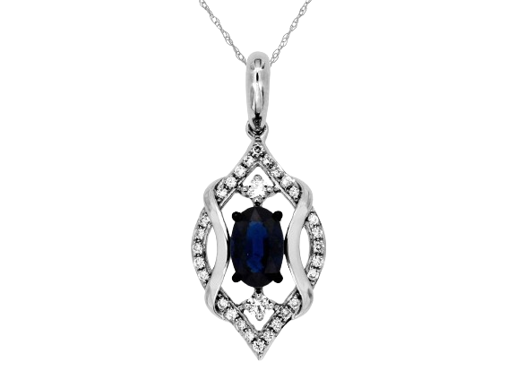 14K White Gold Sapphire & Diamond Pendant (99602)