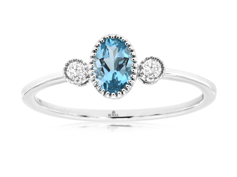 14K White Gold Blue Topaz & Diamond Ring (99611)