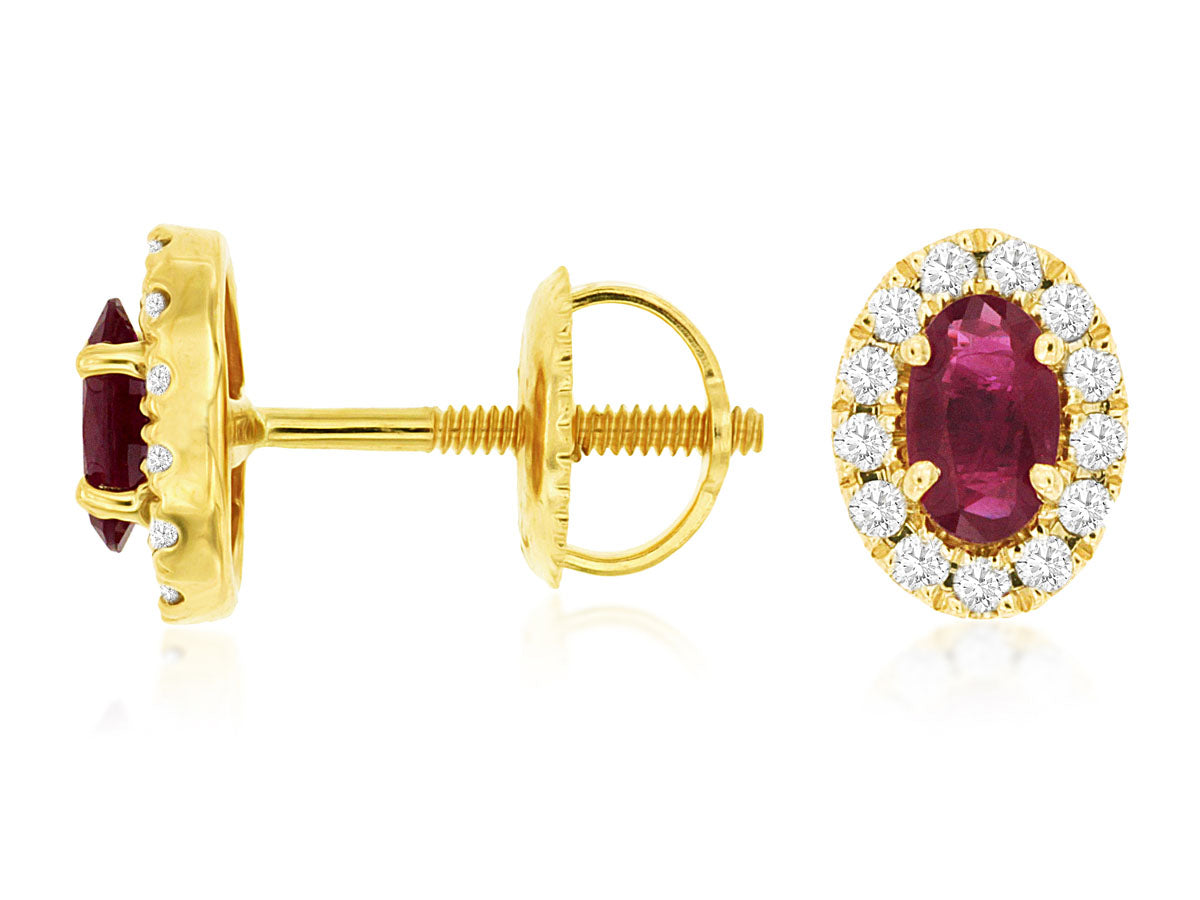 The Ruby & Diamond Earring is a stunning piece crafted with 14K yellow gold. It features an oval-shaped ruby weighing 0.18 CT and 0.44 CT RB diamonds. The combination of the vibrant red ruby and dazzling diamonds creates a captivating and elegant design. Perfect for special occasions or as a thoughtful gift.