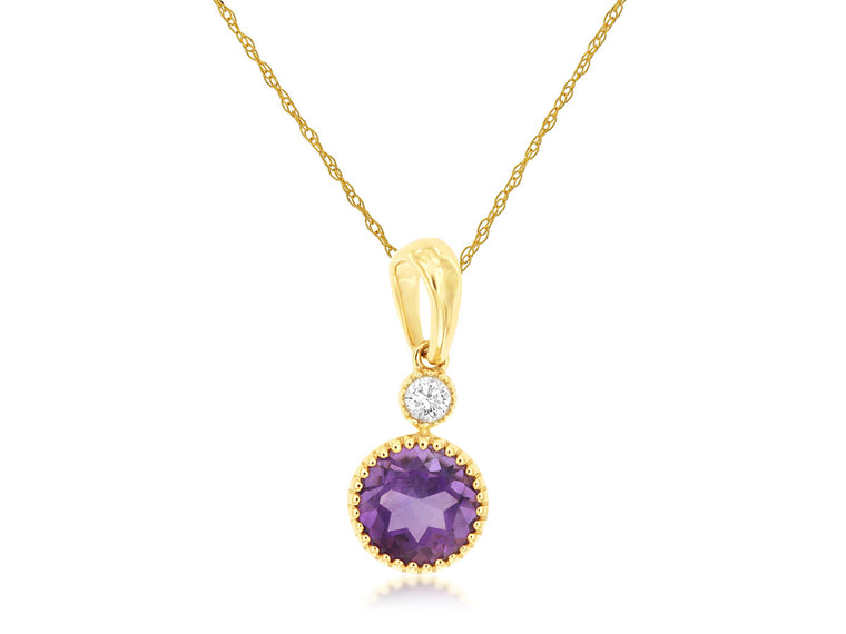14K Yellow Gold Amethyst and Diamond Pendant (100477)