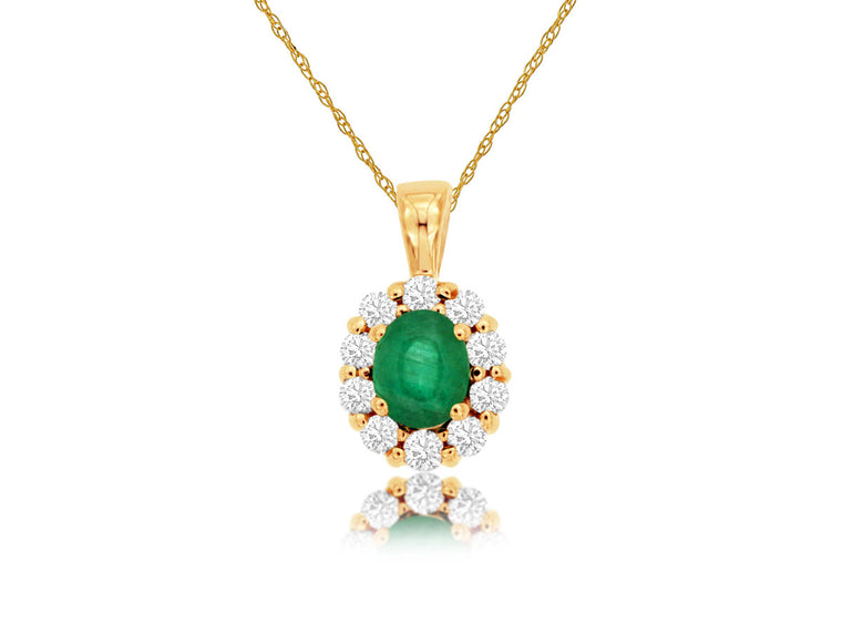 14K Yellow Gold Emerald & Diamond Pendant (98912)