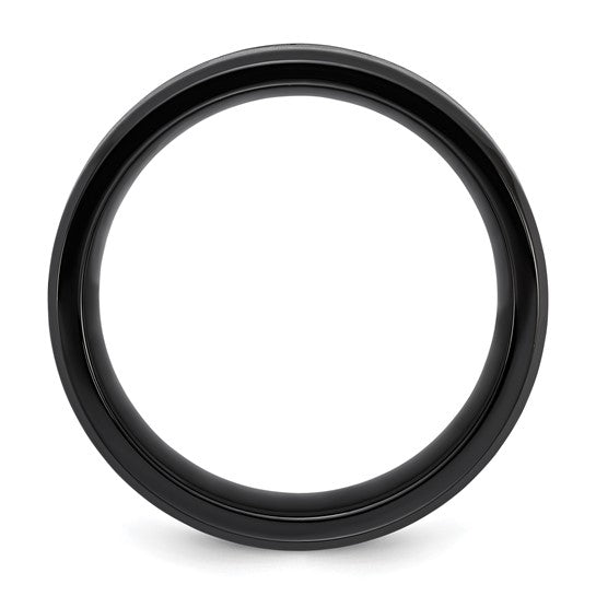 Stainless Steel Polished Black IP-plated with Wood Inlay Deer in Forest Design 9mm Band. Size 10
