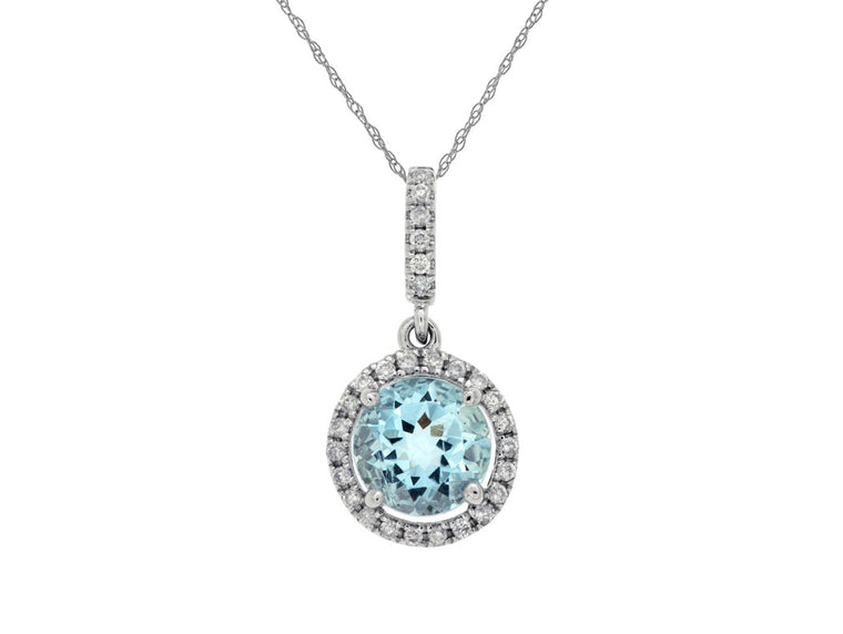 14K White Gold Aquamarine and Diamond Pendant (100478)