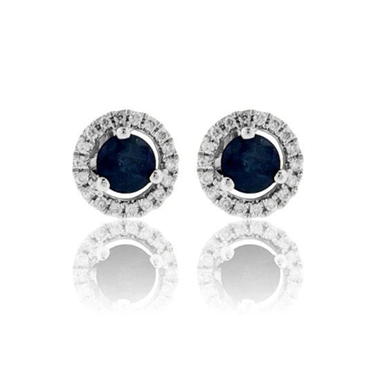 14K White Gold .14ctw Diamond and .90ctw Sapphire Earrings (93434)