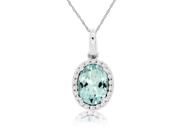 14K White Gold Aquamarine and Diamond Pendant (100479)