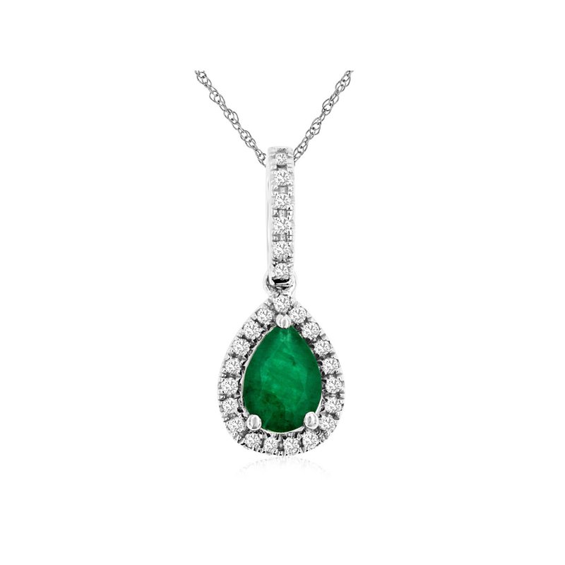 EMERALD & DIAMOND PENDANT  Metal: 14K White Gold Metal Weight: 1.1 GRM Stone 1: Emerald Weight 1: 0.13 CT