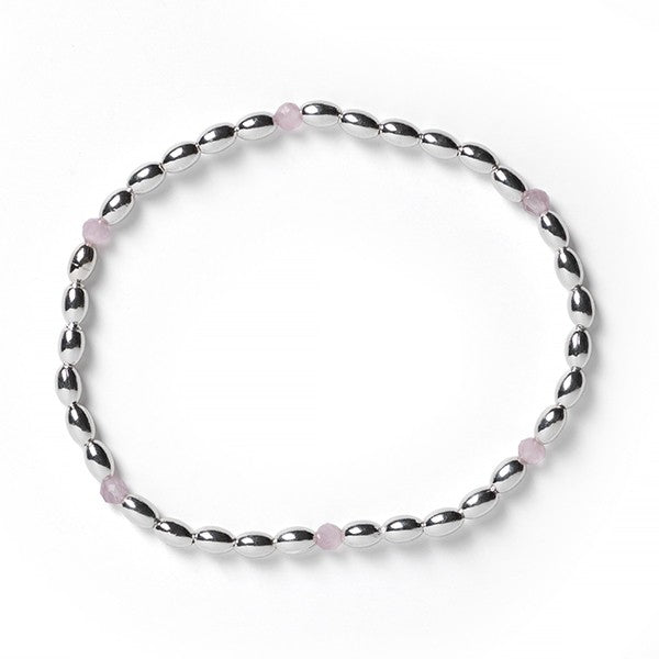 Southern Gates Sterling Silver 3mm Rice Bead Elastic Bracelet with Pink Quartz Beads (99118)