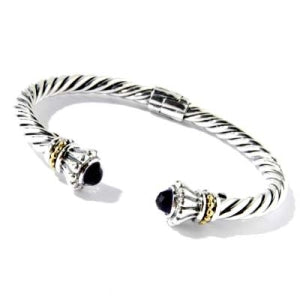 Samuel B. Sterling Silver and 18K Yellow Gold Twisted Cable Bangle with Black Onyx.