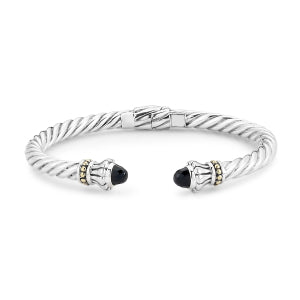 Samuel B. Sterling Silver and 18K Yellow Gold Onyx Twisted Cable Bangle (94102)