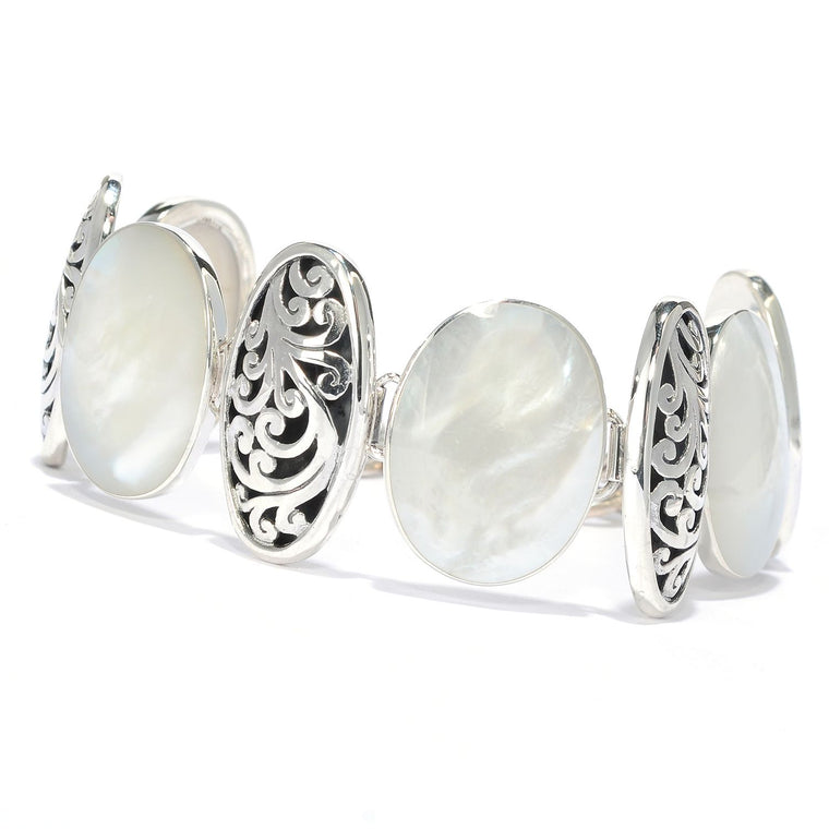 Samuel B. Sterling Silver Mother-of-Pearl Oval Link Bracelet (91420)