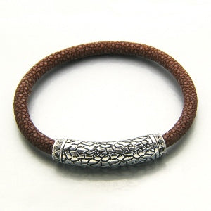 Samuel B Sterling Silver Brown Stingray Leather Bracelet with Black Onyx Bracelet