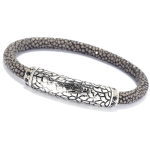 Samuel B Sterling Silver Grey Stingray Leather Bracelet with Black Onyx Bracelet