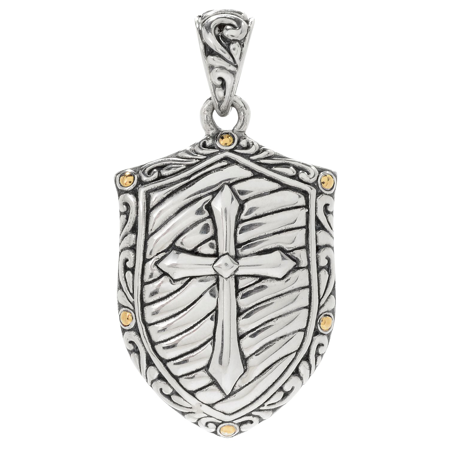 Samuel B Sterling Silver and 18K Yellow Gold Men's Shield Cross Pendant
