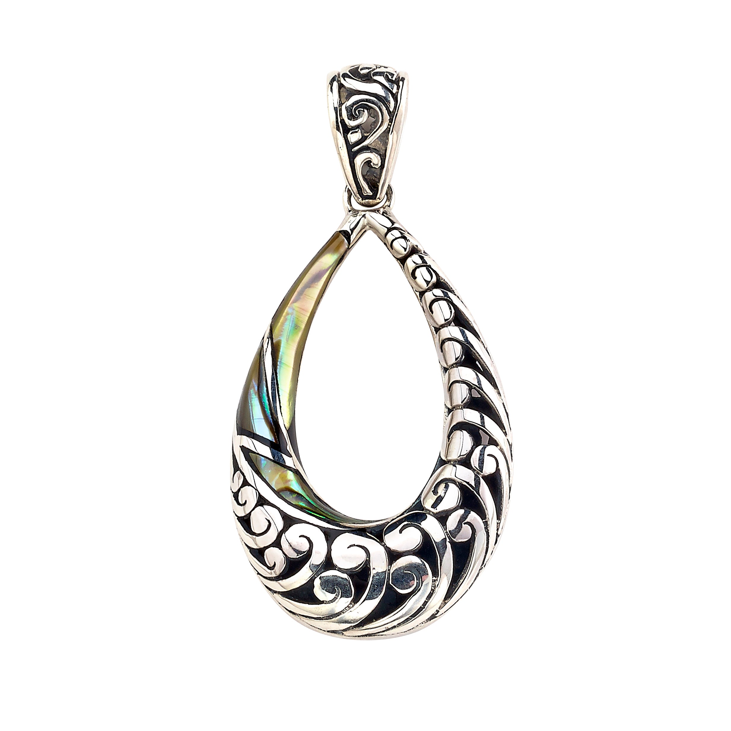 Samuel B Sterling Silver Abalone Open Pear-Shaped Balinese Design Pendant