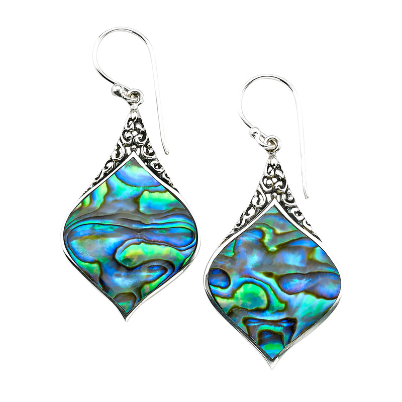 Samuel B Sterling Silver Balinese Style Abalone Drop Earrings