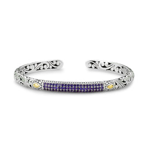 Samuel B. Sterling Silver and 18K Yellow Gold Amethyst Pave Glitter Bangle, handcrafted in Bali by our skilled artisans. From our signature collection, Royal Bali™ featuring designs handcrafted using sterling silver and genuine gemstones.