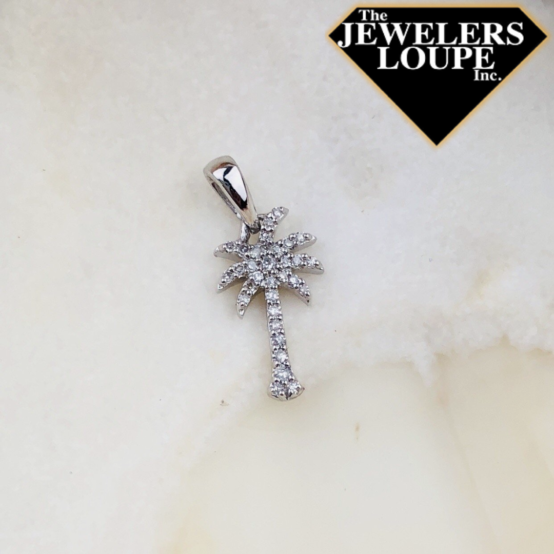 14K White Gold .13ctw Diamond Palmetto Tree Pendant