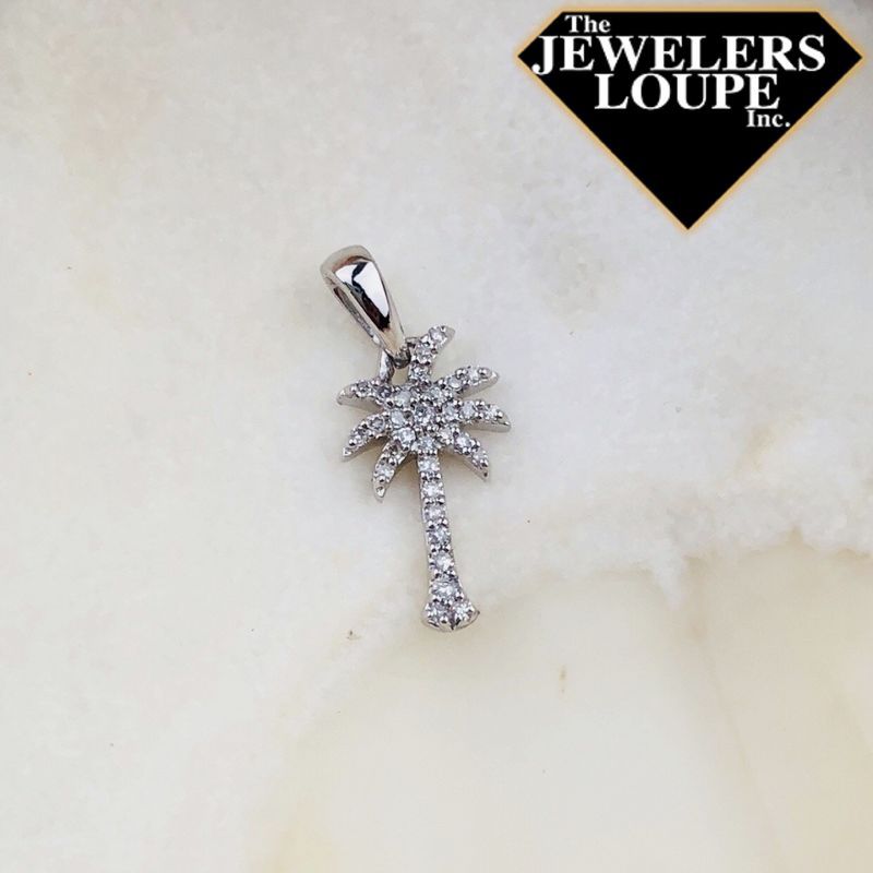 14K White Gold .13ctw Diamond Palmetto Tree Pendant