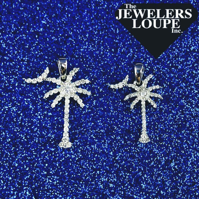 14K White Gold Diamond Palmetto and Moon Pendant