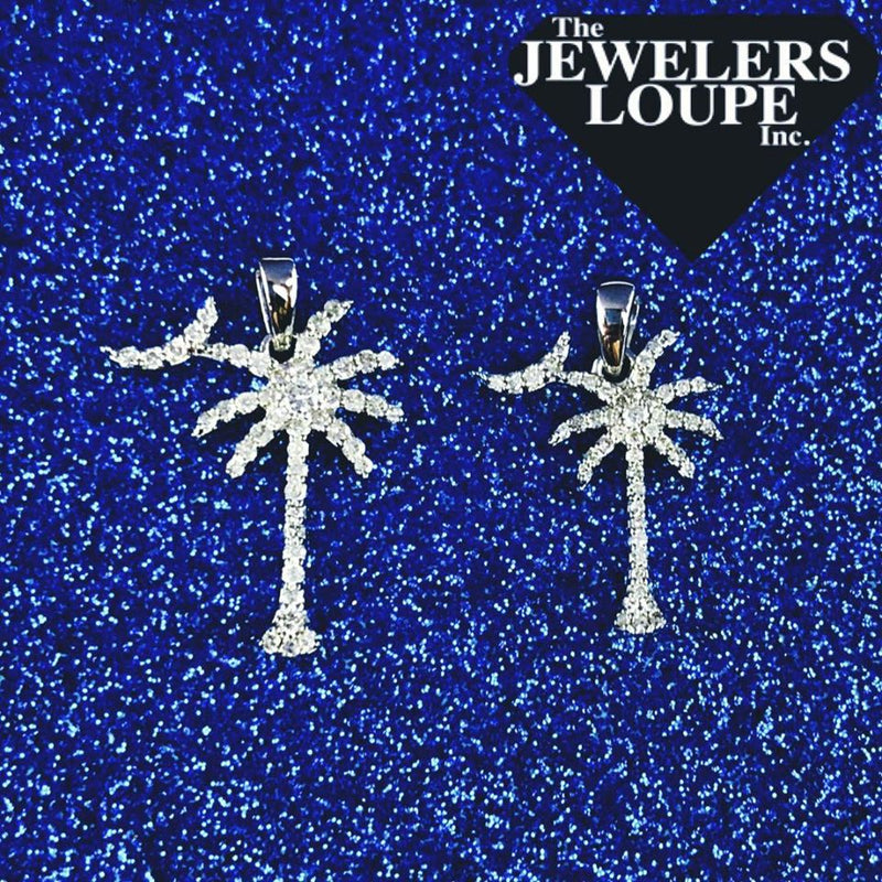 14K White Gold Diamond Palmetto and Moon Pendant