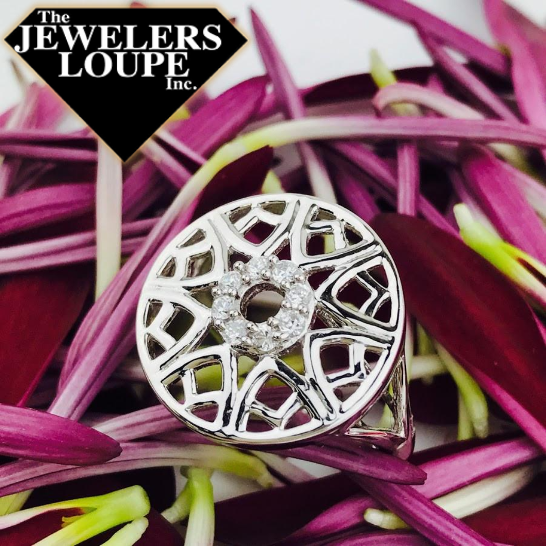 Sterling Silver and Cubic Zirconia Round Geometric Ring