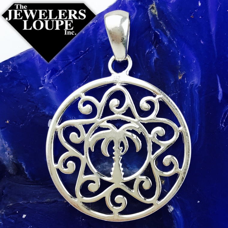 Southern Gates Sterling Silver Palmetto Tree Pendant, Round (81083)