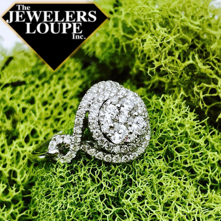 14K White Gold 1.12ctw Diamond Double Halo Twist Cluster Ring (81539)