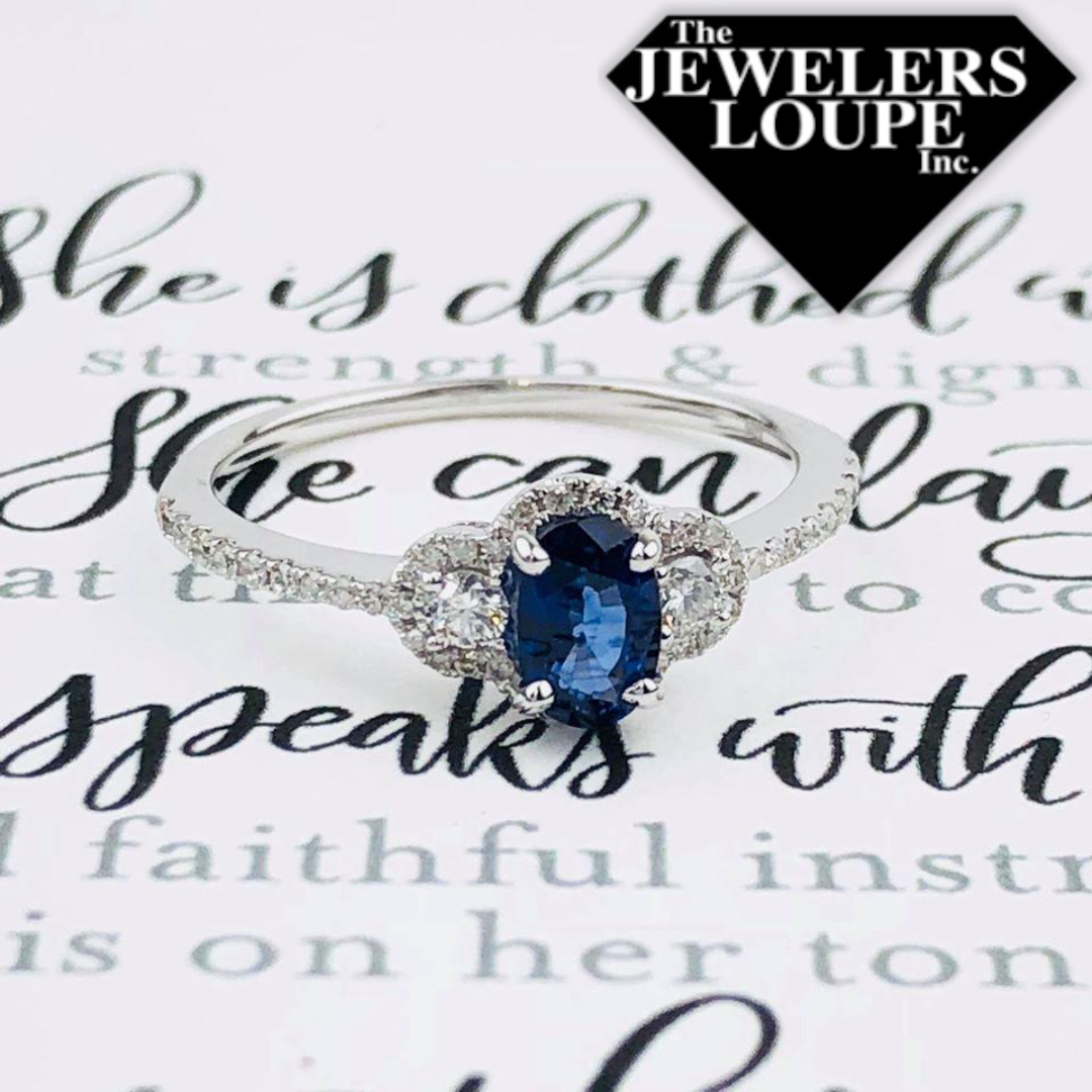 14K White Gold .29ctw Diamond and .65ctw Sapphire Ring