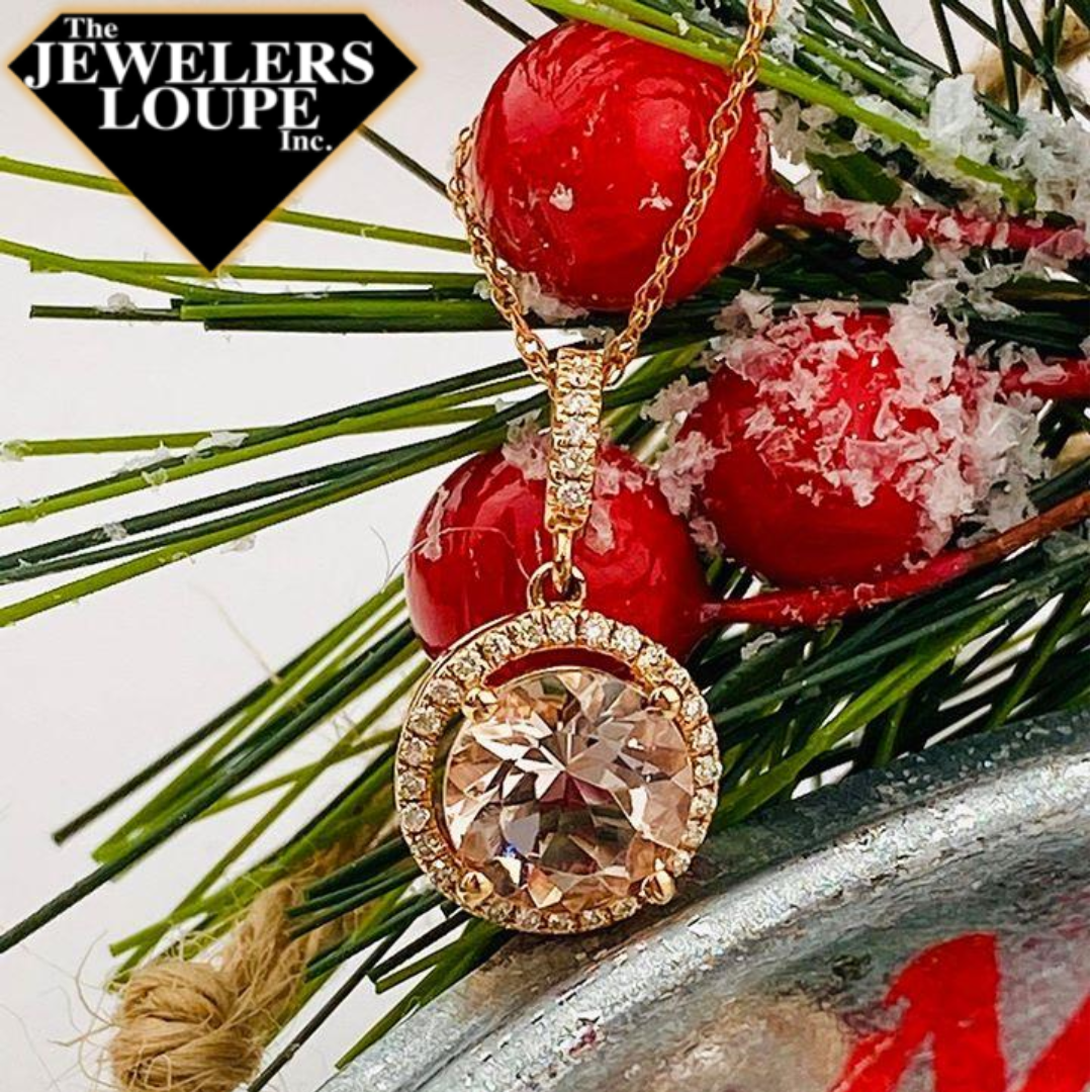14K Rose Gold .13ctw Diamond and 1.75ctw Morganite Pendant and Chain (81892)