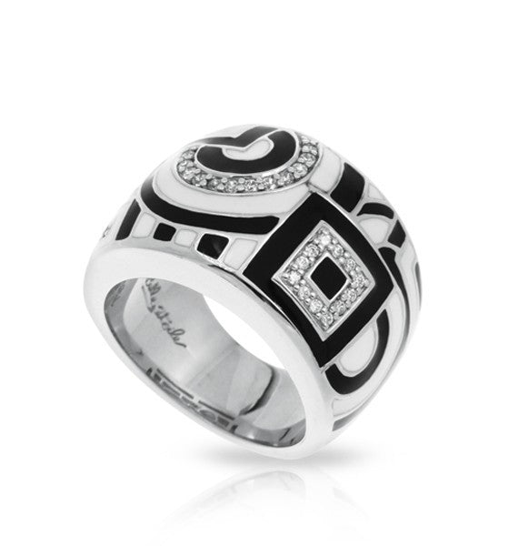 Belle e'toile Sterling Silver Geometrica Black and White Ring, Size 7