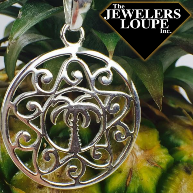 Southern Gates Sterling Silver Round Palmetto Tree Pendant, Medium (83451)