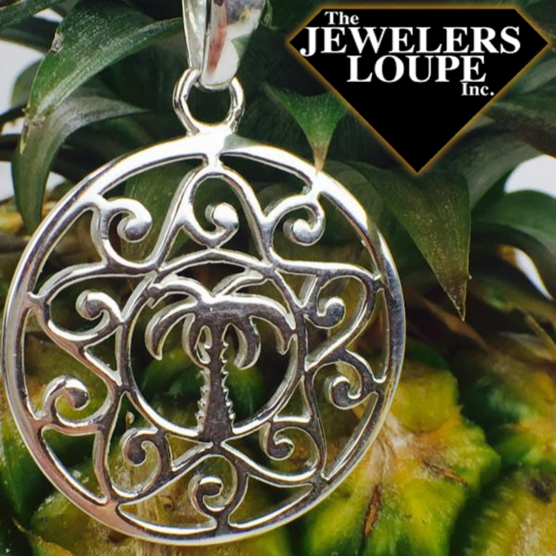 Southern Gates Sterling Silver Round Palmetto Tree Pendant