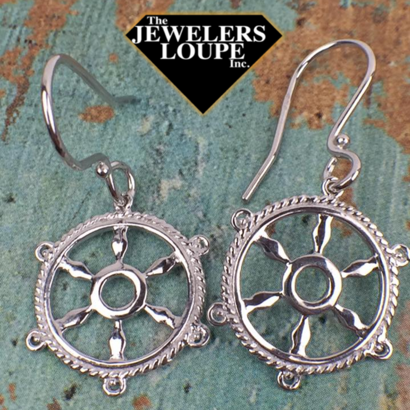Southern Gates Harbor Series Sterling Silver Ships Wheel Earrings