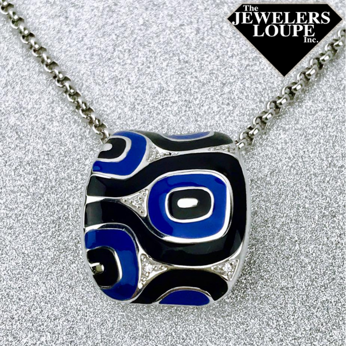 Belle e'toile Sterling Silver Moda Black and Blue Pendant