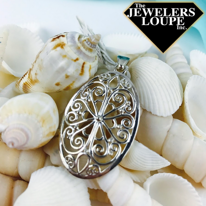 Southern Gates Sterling Silver Oval Filigree Flower Pendant